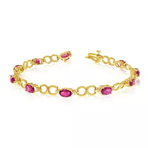 7" 14K Yellow Gold Oval Ruby & Diamond Bracelet TB1041X-07 - Picture 1 of 1