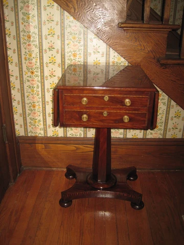 Antique End Table Inlaid Walnut Drop Leaf Table All Four Sides Finished Cover