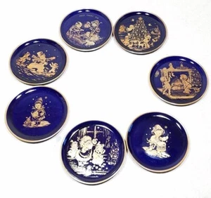 PLATOS LINDNER ALEMANIA GENUINOS DE COLECCIÓN 7 MINI 4" COBALTO ORO 24K KITSCH NAVIDAD - Imagen 1 de 11