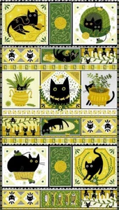 A TALL YARN BLACK CAT COTTON QUILT PANEL BY LEEZAWORKS FOR DEAR STELLA FABRICS - Picture 1 of 1