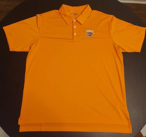 NBA OKC Oklahoma City Thunder Adidas ClimaLite Orange Polo Shirt Men's XL Cover
