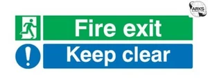 SIGNS & LABELS Fire Exit Keep Clear Sign - Rigid Polypropylene - 150mm x 450mm F - Imagen 1 de 2