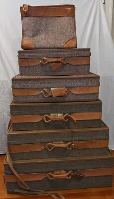 6x Vintage Hartmann Tweed Leather Luggage Set - 3 Large Rolling, 2 Carry, 1 Bag - Image 1 of 4