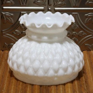 Vtg Milk Glass Hurricane Parlor Lamp Shade Quilted Replacement Ruffled Edge 8" - Picture 1 of 4
