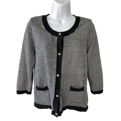 Cárdigan suéter para mujer Covington talla M negro blanco espiga bolsillos delanteros Foto 1 de 4