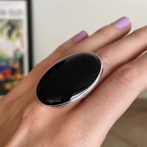 Großer schwarzer Onyxring 925 Sterlingsilber Boho Statement Ring Damen Ring Alle - Bild 1 von 5