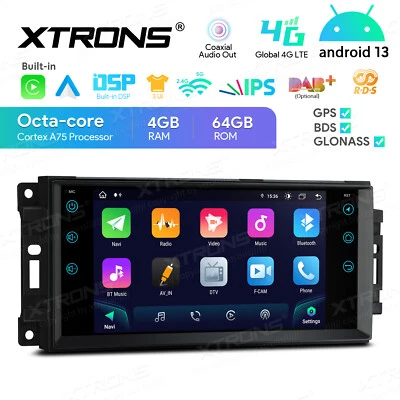 4G LTE Android 14 Octa-Core 4+64GB Car Stereo GPS DSP For Jeep Wrangler Dodge - Image 1 of 4