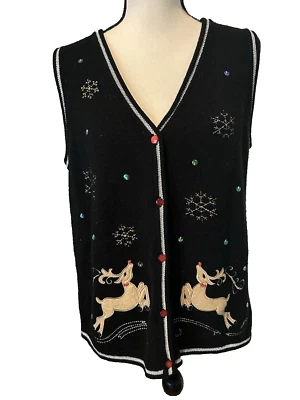 White Stag Women’s Vintage Reindeer Sweater Vest Christmas Holiday Size Large - Image 1 of 4