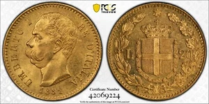 ITALY , GOLD 20 LIRE 1881 R PCGS MS 63 , RARE2 - Picture 1 of 1