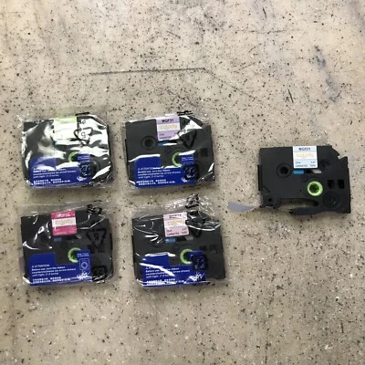 Paquete de 5 cintas de etiquetas laminadas de colores de 12 mm x 0,47" para Brother P Touch D600 - Leer Foto 1 de 4