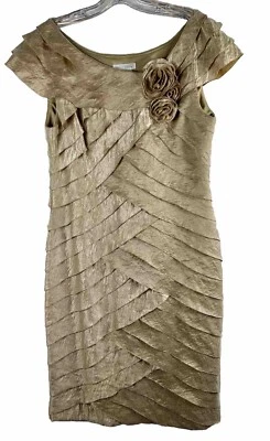 Precioso Vestido Formal London Times Mujer Champagne Dorado Capas Talla 16 Foto 1 de 4