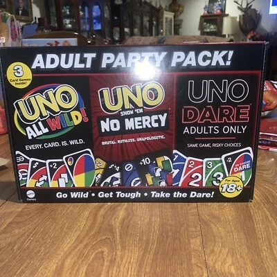 Uno Adult Party Pack 3 Games Uno No Mercy, Uno All Wild & Uno Dare NEW SEALED - Image 1 of 2