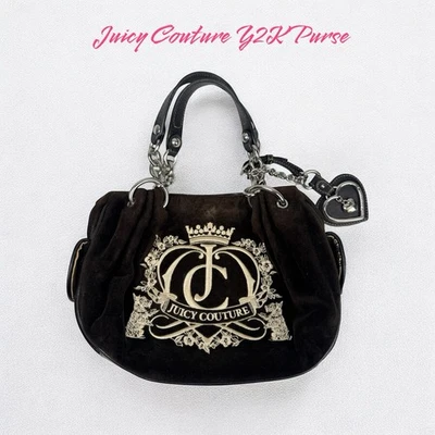 Bolso de Terciopelo Marrón Y2K Juicy Couture Dijes Paris Hilton Goth Glam Cartera Años 2000 Foto 1 de 4