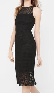 White House Black Market Women Dress 10 Eyelet Style Floral Lace Overlay Black - Picture 1 of 9