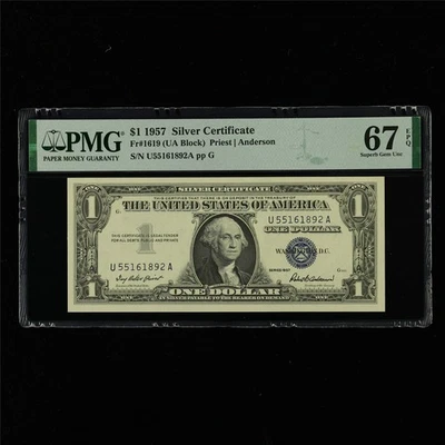 1957 Silver Certificate 1 Dollar Fr#1619 PMG 67 EPQ Superb Gem UNC - Image 1 of 4