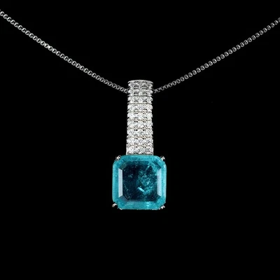 Collar de plata de ley 925 cuadrado esmeralda sintética 8 mm joyas de piedras preciosas Foto 1 de 4