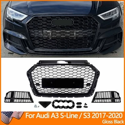 For 2017-20 Audi A3 8V S-Line & S3 Honeycomb Front Grill Fog Light Grille Covers — 第 1/4 张图片