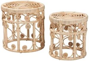Baxton Studio Bowie Rattan Nesting End Tables Set of 2 - Picture 1 of 1