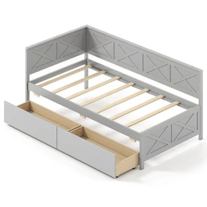 Twin Size Daybed w/2 Storage Drawers Slats Support & Guardrails Sofa Bed - Picture 1 of 10
