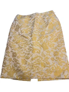 Falda lápiz de seda Banana Republic brocado dorado fiesta vacaciones glamour hasta la rodilla 2 - Imagen 1 de 6