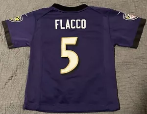 VINTAGE BALTIMORE RAVENS #5 JOE FLACCO NIKE ON FIELD YOUTH MEDIUM PURPLE JERSEY - Picture 1 of 9