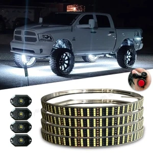 4x LED Rock Lights + 17.5'' Pure White Quad Row LED Wheel Ring Lights For Truck - Picture 1 of 8