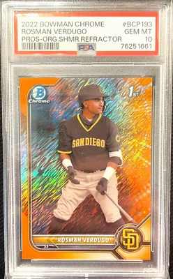 Rosman Verdugo 1st Orange Shimmer /25 PSA 10 Pop 1 2022 Bowman Chrome Refractor - Image 1 of 4