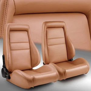 Universal 1 Pair Brown OBS Style Seats Reclinable PVC Leather Car Seats - Picture 1 of 9