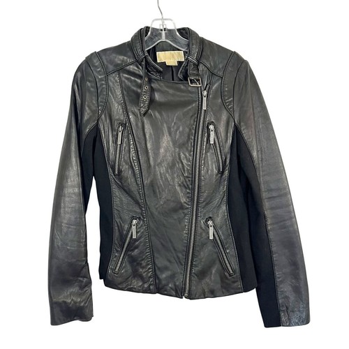 Giacca Moto Michael Kors Nera in Vera Pelle Donna Taglia S