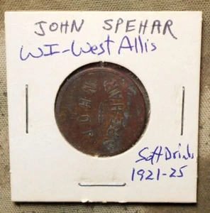 (West Allis WI), John Spehar bueno para 5c en comercio. Latón, 24 mm, TC-50339, cir - Imagen 1 de 2
