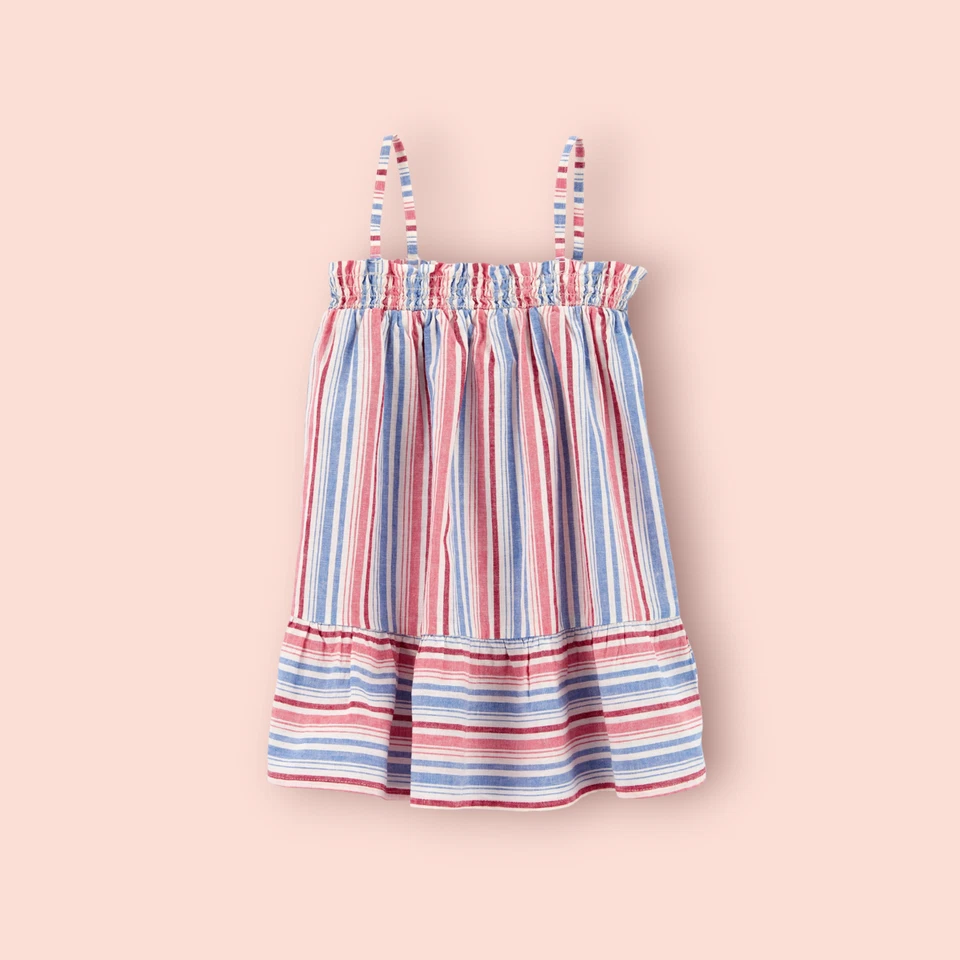Vestido de Verano Carter's Niño Pequeño Rayas Volantes Calado Talla 2T, 3T, 4T Nuevo con Etiquetas Foto 1 de 1