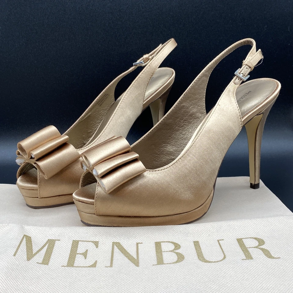 ESS MENBUR Kentia золото атласные каблуки💃🏻Размер ЕС 39 США 9 (подходит как нам 8-8,5) - Изображение 1 из 4