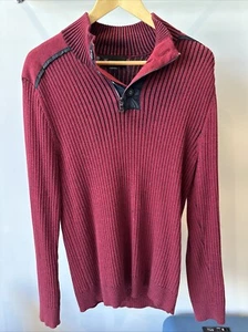 INC Men Sweater Zip Henley Long Sleeve Crew Neck Grey Cotton Sz Large Red Black - Picture 1 of 7