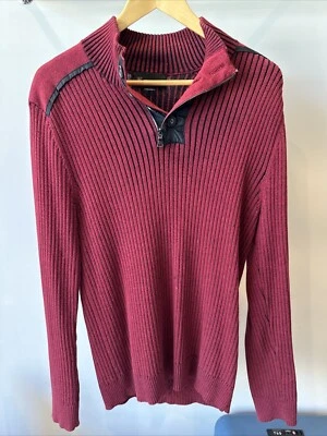 INC Men Sweater Zip Henley Long Sleeve Crew Neck Grey Cotton Sz Large Red Black - Image 1 of 4