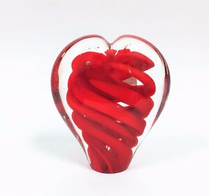 MURANO STYLE RED,COBALT,BLUE HEART ART GLASS 3D SPIRAL,FIGURINE,PAPERWEIGHT  