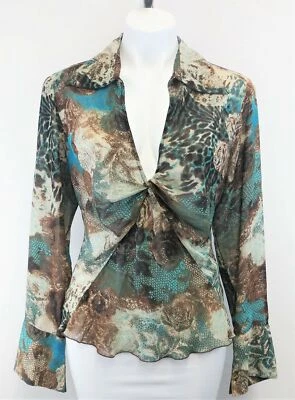 Camisa mujer A Line, talla 10, marrón, azul, poliéster Foto 1 de 4