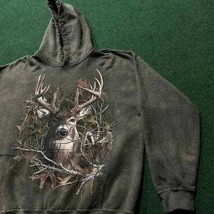 Felpa con cappuccio vintage cervo uomo L verde coda bianca cacciatore di buck natura animale - Foto 1 di 6