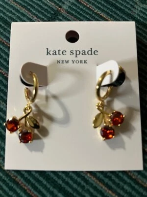 Kate Spade Sundae Cherry Huggies Dangle Pierced Earrings Friction Backs New - Image 1 of 4