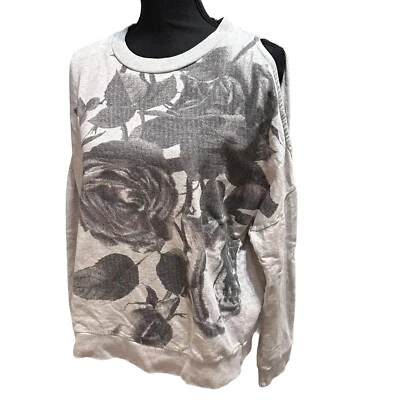Sudadera All Saints Gris Hombro Frío Talla Mediana Floral Foto 1 de 4