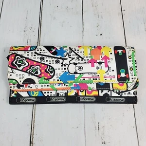 LeSportSac White Skateboard Long Flap Wallet Slim Multi Compartment Colorful GUC - Picture 1 of 16