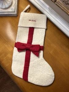West Elm Felt Red Bow Christmas Stocking Mono “Mom” NWOT OB - Picture 1 of 5