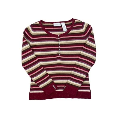 Blusa Liz Claiborne Lizwear Jeans Y2K Seda Mistura de Algodão Malha Listrada Pequena - Imagem 1 de 4