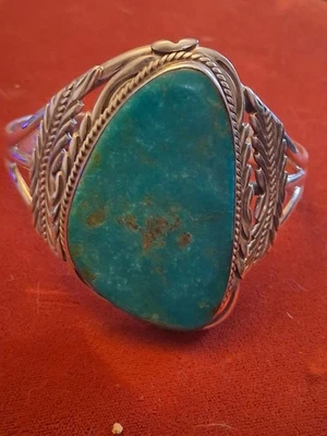 Gorgeous HUGE Sterling Silver Turquoise Southwestern Cuff Bracelet 53 Grams - Image 1 of 4