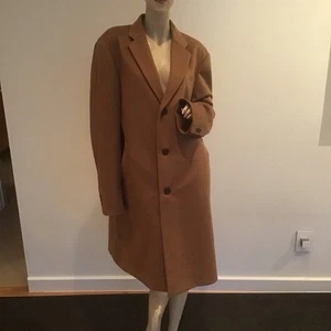 Mens Uniqlo Brown Chesterfield Wool Cashmere Long Overcoat Coat L Classic Preppy - Picture 1 of 5