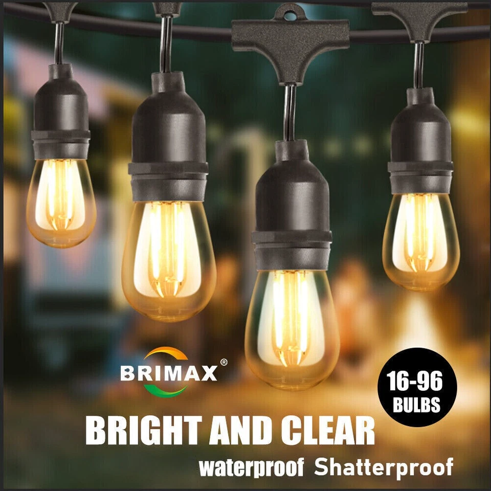 49-294 FT Festoon Outdoor String Light Mains Powered S14 LED Bulbs Garden Lights - Image 1 of 4