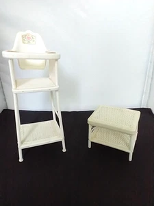Vintage 1980s Heart Family Nursery Highchair and Wicker end Table - Picture 1 of 5