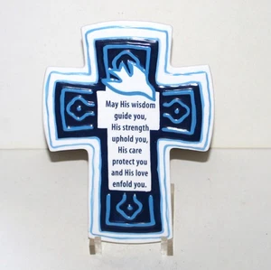 Abbey Press Cerámica Cruz 2003 Religioso Cristiano Decoración Pared Azul Blanco Jesús - Imagen 1 de 7