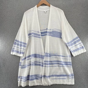 J Jill Sweater Womens Extra Large White Blue Pure Jill Linen Blend Knit Cardigan - Picture 1 of 12