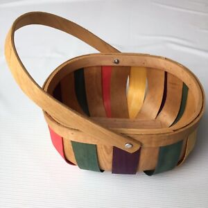 Rainbow Color Straw & Wood Basket w Handle Kid Child Easter Basket Unique Decor