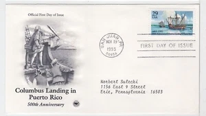 TurtlesTradingPost- Columbus in Puerto Rico- 1993 #2805 FDC- Artcraft Variety - Picture 1 of 1